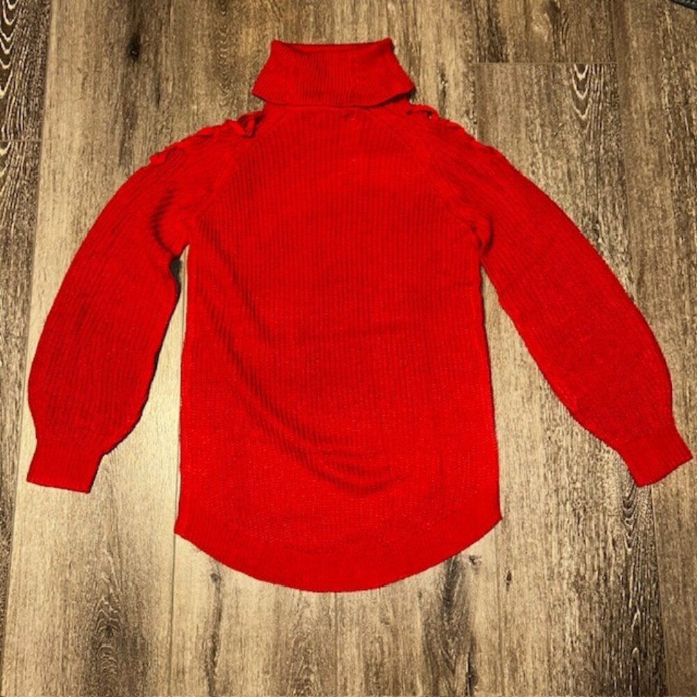 NEW YORK & Company Women Sz S Red Acrylic Laced Shoulders Turtleneck Sweater NWT